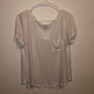 Fringed White Tee with Pocket